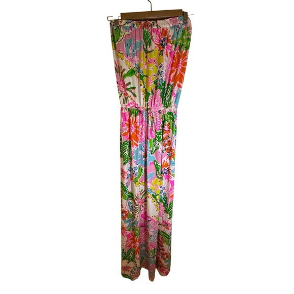 Lilly Pulitzer Target Maxi Dress Nosey Posey Strapless White Pink Size Mesium‎ - Picture 2 of 9